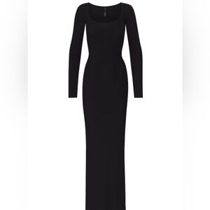 NWT SKIMS Soft Lounge Long Sleeve Square Neck Dress Black Onyx Size Small